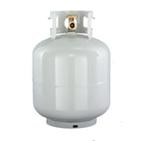 White propane tank with a gold valve on a white background