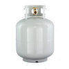 White propane tank with a gold valve on a white background