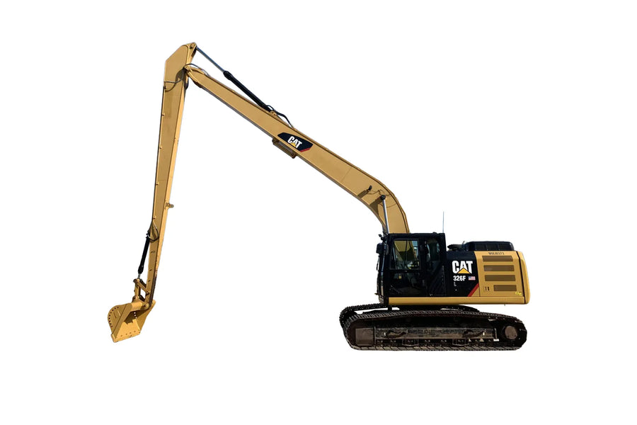 Yellow and black long-reach excavator