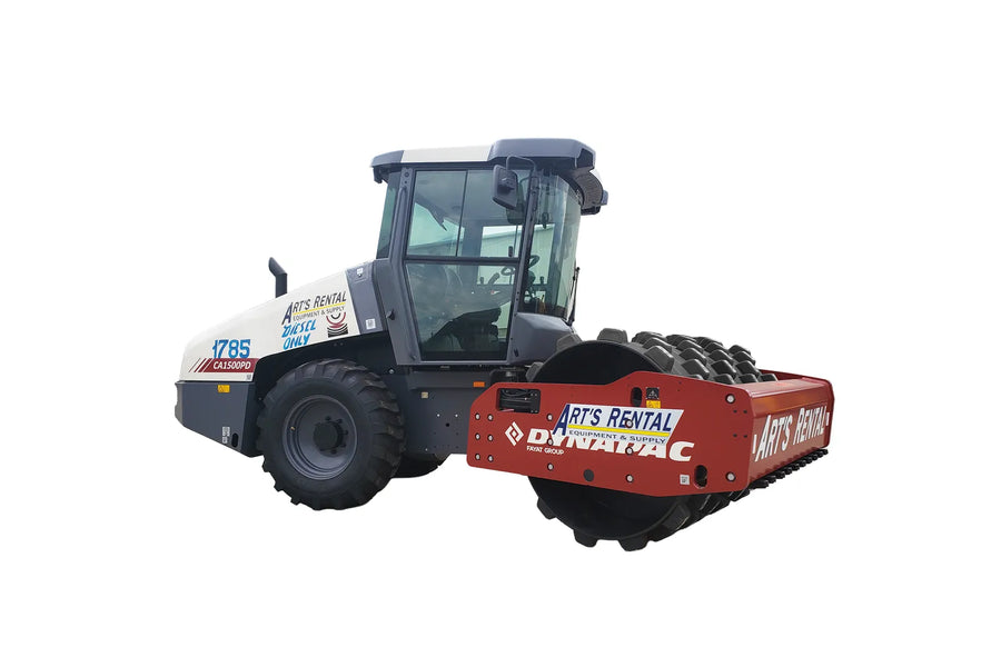 Dynapac 66 inch padfoot drum roller with enclosed cab.