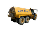 Yellow water truck with 'Art's Rental' branding