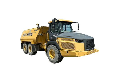 Yellow water truck with 'Art's Rental' branding