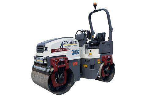 Gray and white smooth drum dual roller with Art's Rental branding