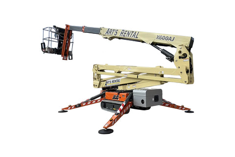 An articulating crawler boom lift with 'Art's Rental' branding.