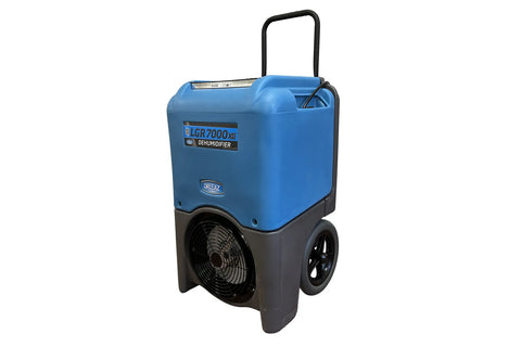 Blue dehumidifier with wheels