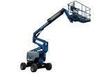 Blue articulating boom lift with 'Art's Rental branding