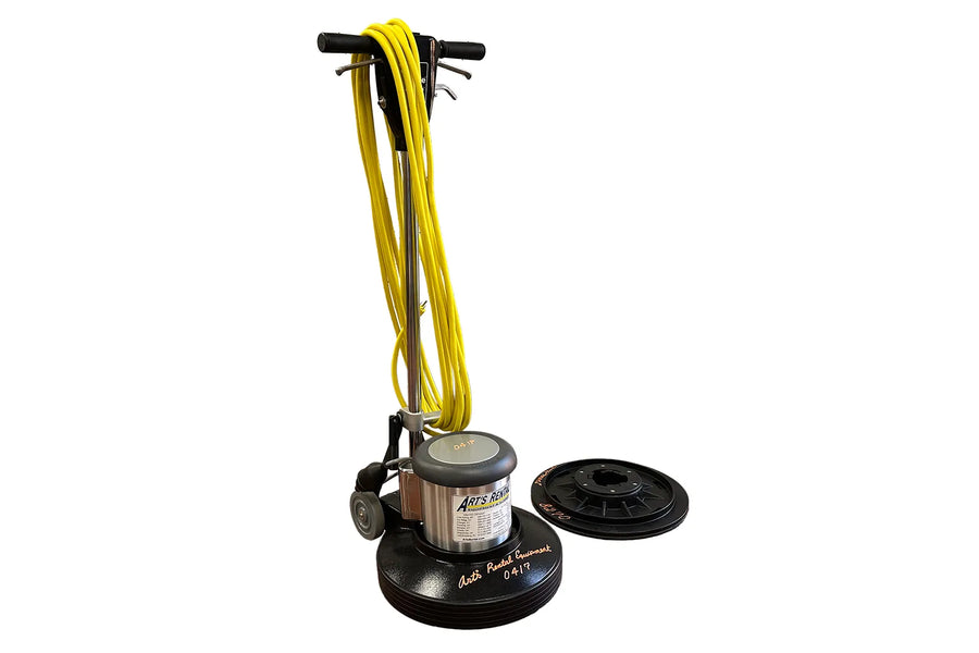Floor scrubbing machine with yellow cord