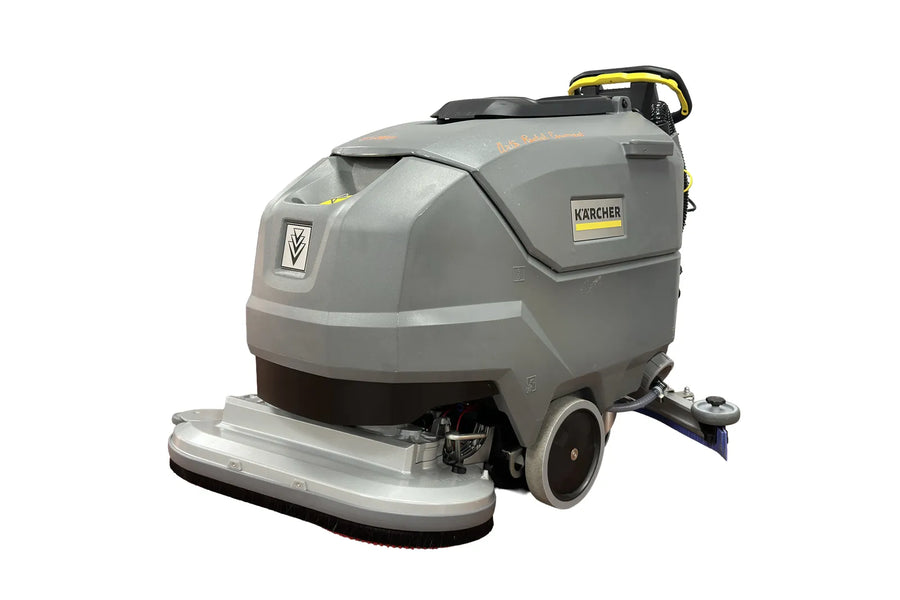 Gray floor scrubber with Karcher branding