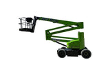 Green articulating boom lift with 'Art's Rental' branding