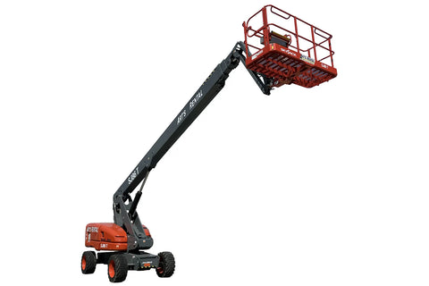 Orange and gray telescopic boom lift