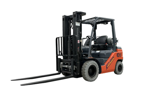 Orange and gray forklift with 'Art's Rental' branding