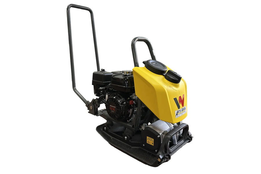 Yellow and black plate tamp with 'Art's Rental' branding