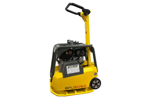 Yellow plate tamp with Art's Rental branding