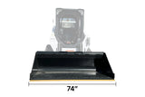 Smooth bucket attachment for skid steer with a dimension label reading 74 inches wide
