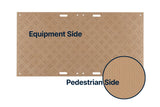 Brown diamond plate mat with 'Equipment Side' and 'Pedestrian Side' text 