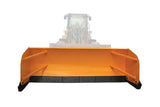An yellow snow box attachment mounted on a backhoe