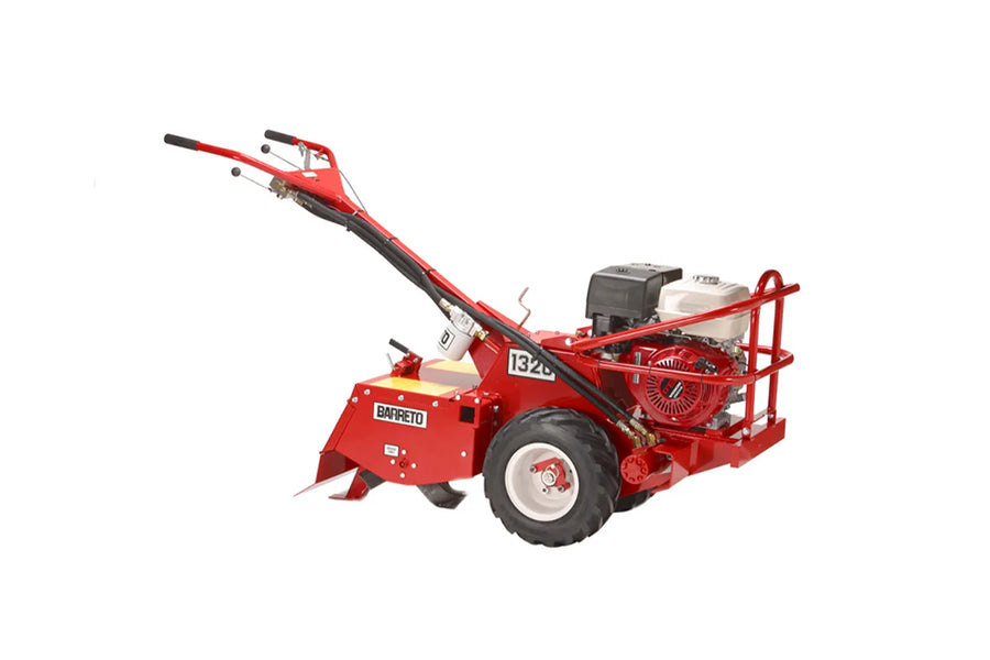 Red and black tiller with rear tines