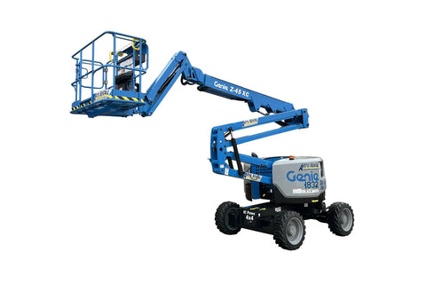 Blue articulating boom lift