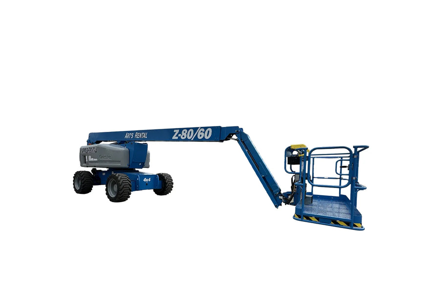 Blue articulating boom lift