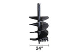 An auger drill bit with a 24-inch width measurement indicator.