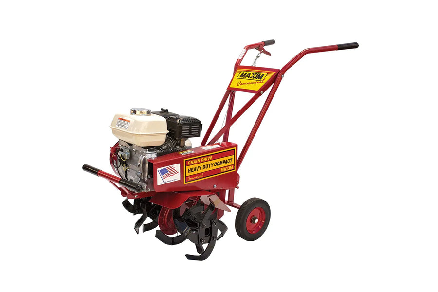 Red and black tiller with front tines