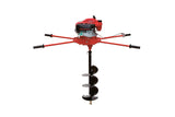 Red post hole digger with black auger bit